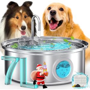 imageoneisall Dog Water Fountain for Large Dogs7L230oz18G Stainless Steel Dog Fountain Super Quiet with Triple FiltrationGreat for Large Dogs Water Pump Upgraded for PWF002Upgraded Dog Fountain 3 Sets Filters