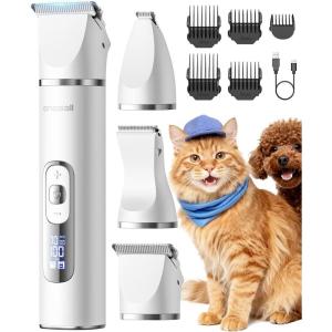 image:imageoneisall Quiet Cat Clippers for Matted Hair 3 in 1 Cat Grooming Kit with LCD Display Cat Hair Trimmer for Paw Trimmer 3 Speed Cordless IPX7 Waterproof Pet Clippers for Butt Paw Back Ear Face
