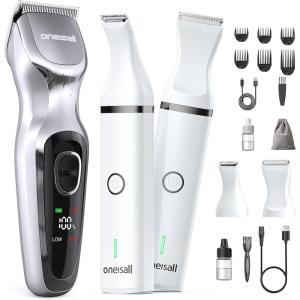 image:imageoneisall Dog Clippers with Double Blades and Dog Clippers for Grooming Thick Hair Silver