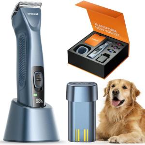 image:imageoneisall Professional Dog Clippers with Dual Battery Unlimited Runtime Professional Grooming Blade for Thick Long Hair Heavy Duty Detachable Carbon Steel Blade 2 SpeedDual Battery