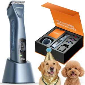 image:imageoneisall Professional Dog Clippers with Dual Battery Unlimited Runtime Professional Grooming Blade for Thick Long Hair Heavy Duty Detachable Carbon Steel Blade 2 SpeedBlue