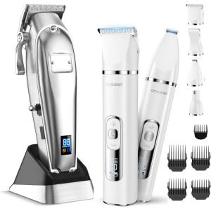 image:imageoneisall 4 in 1 White Dog Grooming Kit with LCD Display and Dog Grooming Clippers for Thick Heavy Coats