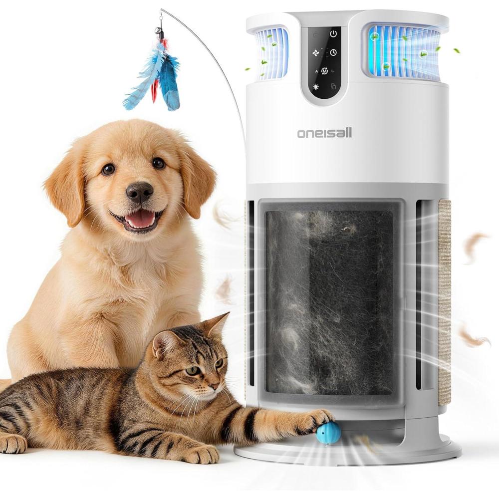image:imageoneisall Pet Air Purifier for Home Large Room 3000 Ft H13 HEPA Washable Filter 360 Airflow Visible Air Cleaner for Pet Hair Odor Allergies Smoke Dust PM25 MonitorAuto ModeCat ToysPP04