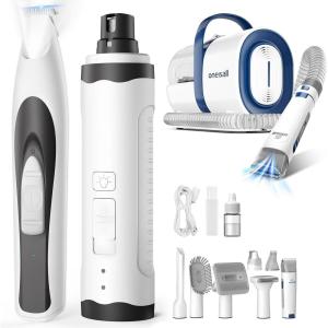 image:imageoneisall Dog Grooming Vacuum Pet Grooming Vacuum with Clipper Nail Grinder Quiet Dog Trimmer for Paws Nail Grinder Paw Trimmer with 2 LED Lights