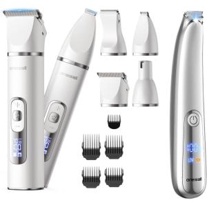 image:imageoneisall 4 in 1 Dog Grooming Kit with LCD Display White and 2Speed Dog Paw Trimmer