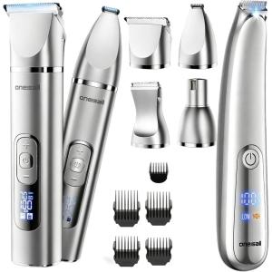 image:imageoneisall 4 in 1 Dog Grooming Kit with LCD Display and 2Speed Dog Paw Trimmer Silver