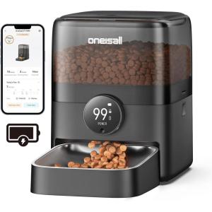 image:imageoneisall Automatic Cat Feeder WiFi Rechargeable 100Day Battery Operated Pet Feeder 12 Cups3L Dry Food Dispenser for Large Kibble Smart App Control Black