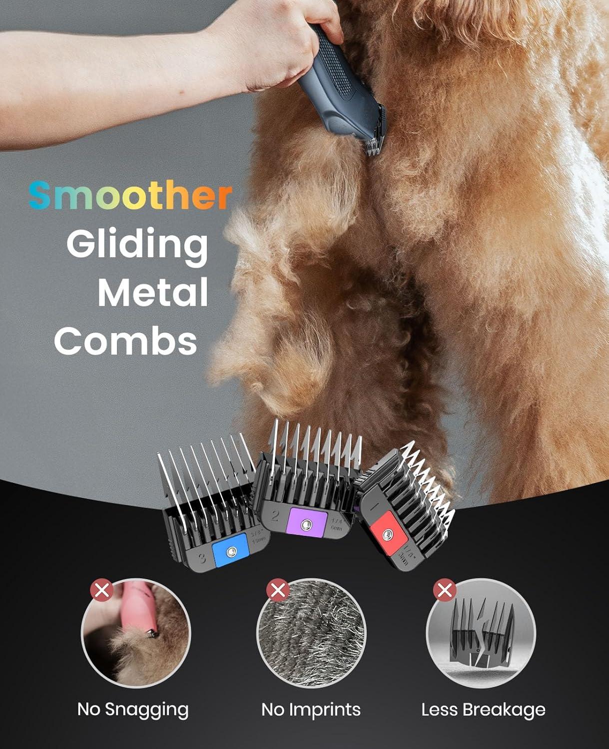 image:imageoneisall Professional Dog Clipper Cordless Pet Grooming Trimmer with Charging Dock 3700 SPM 3 Guide Combs for All Coat Types