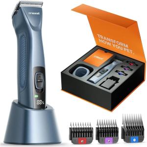 image:imageoneisall Professional Dog Clipper Cordless Pet Grooming Trimmer with Charging Dock 3700 SPM 3 Guide Combs for All Coat Types
