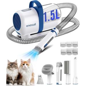 image:imageoneisall Pet Grooming Vacuum for Cat 50dB Low Noise Cat Hair Vacuum with Clippers 15L Dust Cup Pet Hair Vacuum with 6 Pet Grooming Tools for Shedding GroomingHome Cleaning