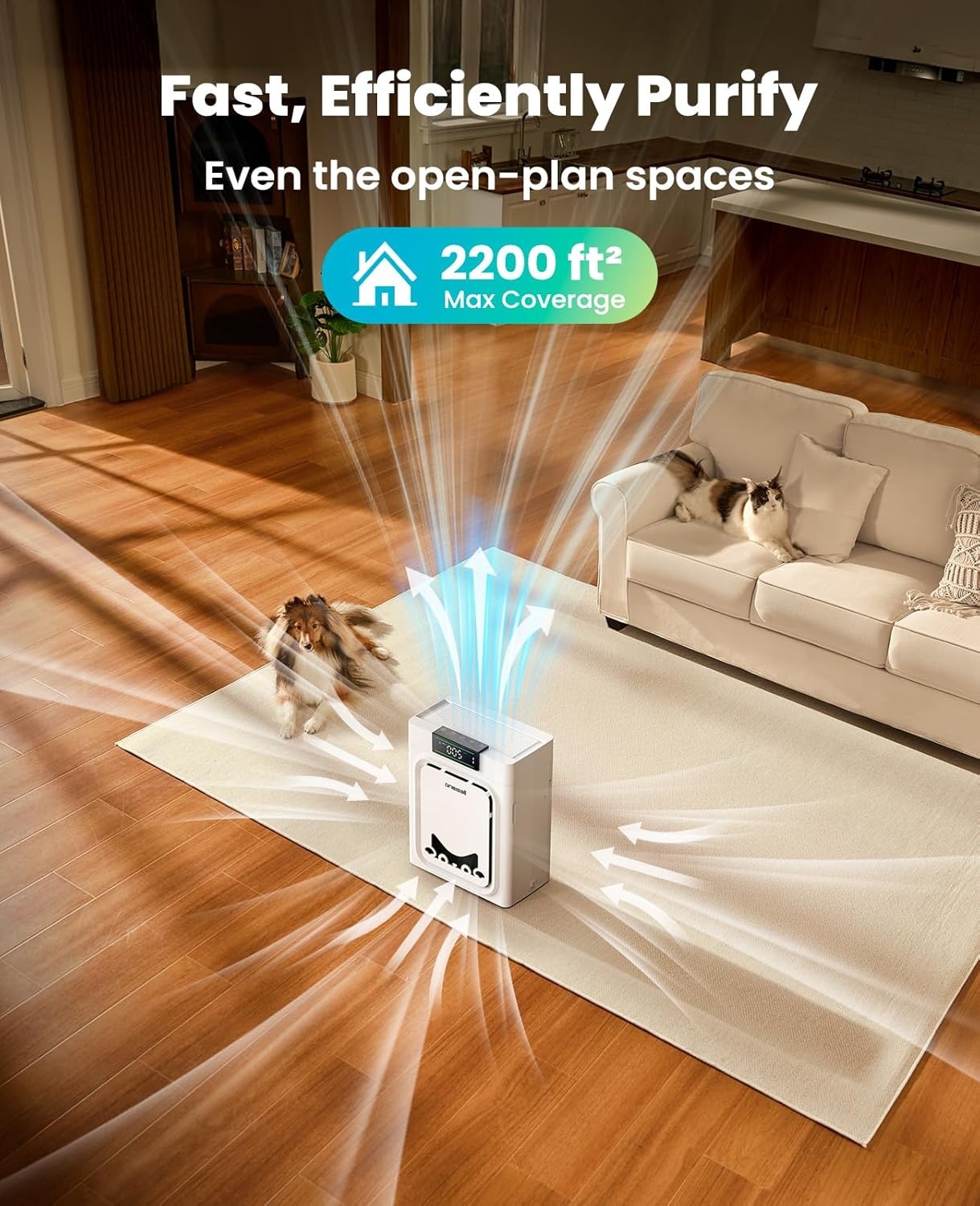 image:imageoneisall Air Purifiers for Home Pets with DoubleSided H13 HEPA Washable Filters Large Rooms Up to 2200Ft Air Purifier for DanderOdors Pet Fluff HairsSmokeDustPP02