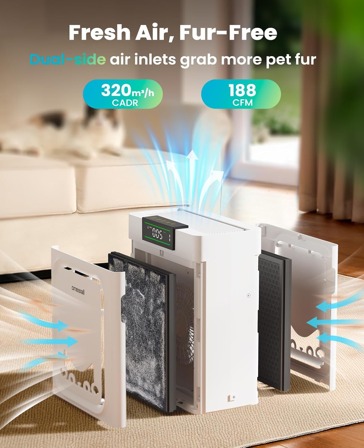 image:imageoneisall Air Purifiers for Home Pets with DoubleSided H13 HEPA Washable Filters Large Rooms Up to 2200Ft Air Purifier for DanderOdors Pet Fluff HairsSmokeDustPP02