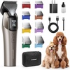 image:imageoneisall Dog Clippers for Grooming Thick Hair Professional 9000RPM 5 Speed with 5 in 1 DLC Blade 280min Cordless Low Noise Dog Grooming Kit with 8 Metal Combs Carring Case for Dogs Cats PetGold