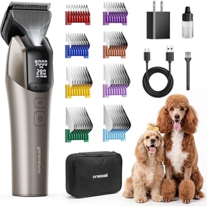 image:imageoneisall Dog Clippers for Grooming Thick Hair Professional 9000RPM 5 Speed with 5 in 1 DLC Blade 280min Cordless Low Noise Dog Grooming Kit with 8 Metal Combs Carring Case for Dogs Cats PetGold
