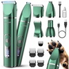 image:imageoneisall 4 in 1 Dog Grooming Kit with LCD Display Dog Hair Trimmer for Paw Nail Grinder Rechargeable Cordless Low Noise IPX7 Waterproof Pet Clippers Green