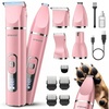 image:imageoneisall 4 in 1 Dog Grooming Kit with LCD Display Dog Hair Trimmer for Paw Nail Grinder Rechargeable Cordless Low Noise IPX7 Waterproof Pet Clippers Pink