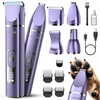 image:imageoneisall 4 in 1 Dog Grooming Kit with LCD Display Dog Hair Trimmer for Paw Nail Grinder Rechargeable Cordless Low Noise IPX7 Waterproof Pet Clippers Purple