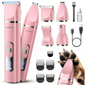 image:imageoneisall 4 in 1 Dog Grooming Kit with LCD Display Dog Hair Trimmer for Paw Nail Grinder Rechargeable Cordless Low Noise IPX7 Waterproof Pet Clippers Pink