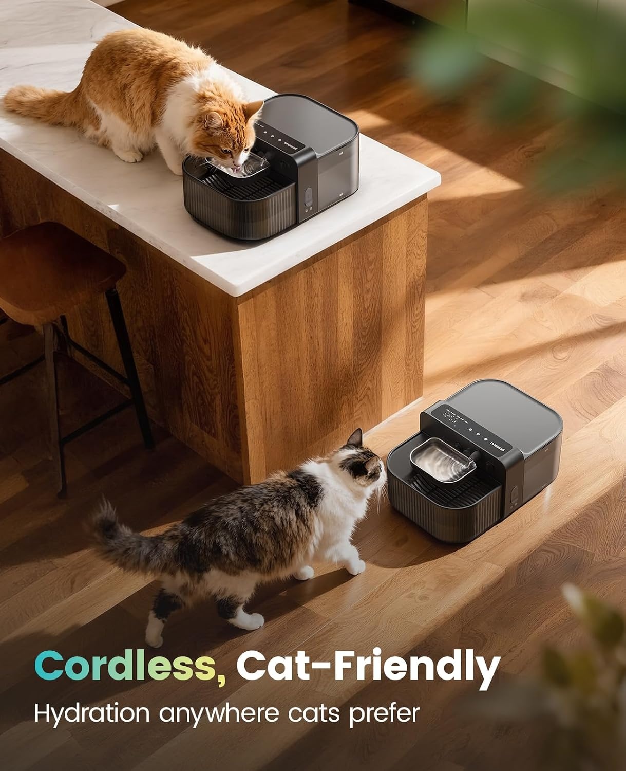 image:imageoneisall 35L Wireless Filterless Cat Water Fountain for Cat PetPW17  Wastewater SeparationNo Filter NeededCordlessSeparate CleanampDirty Water304 Stainless Bowl30dB QuietSmart LED Display