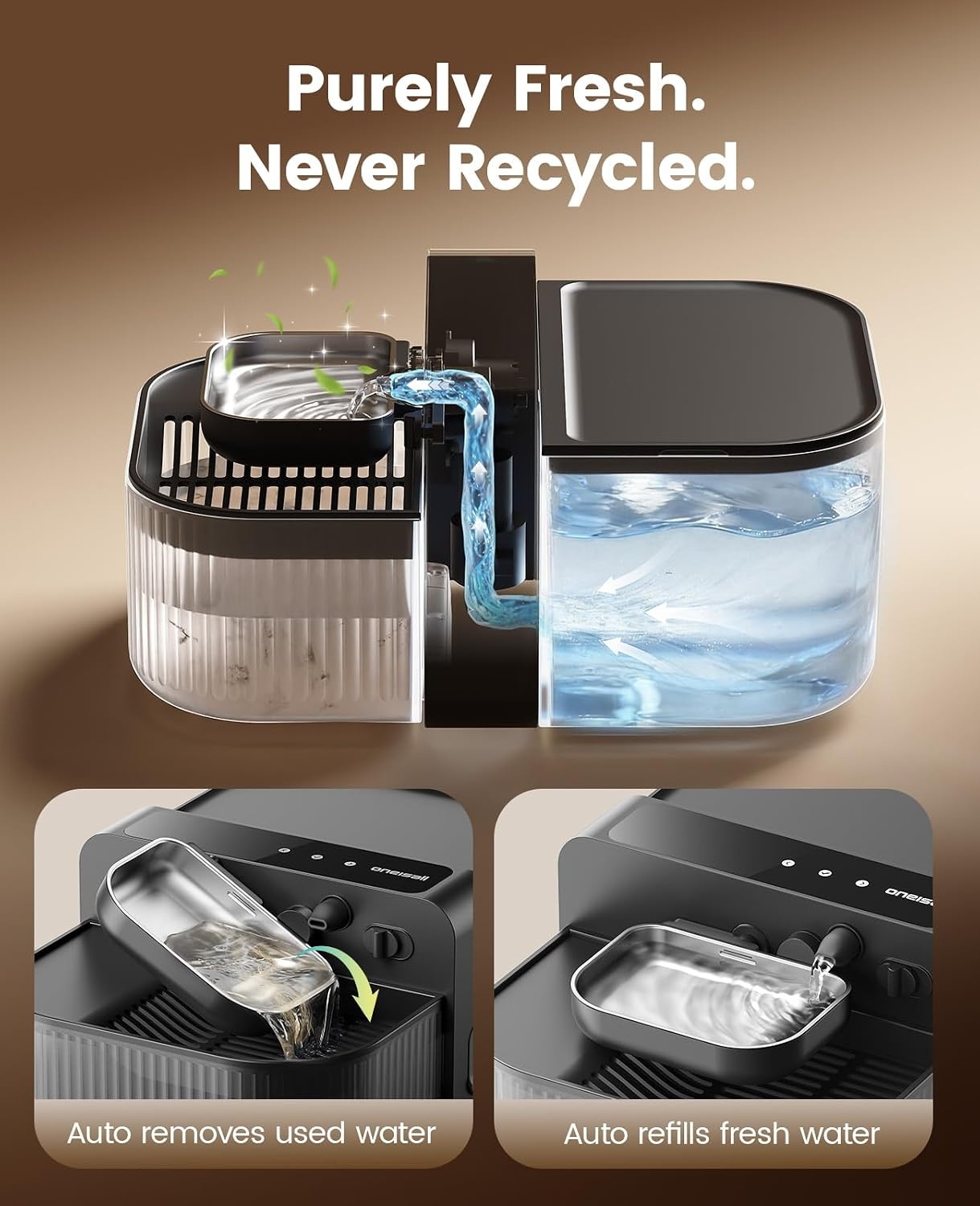 image:imageoneisall 35L Wireless Filterless Cat Water Fountain for Cat PetPW17  Wastewater SeparationNo Filter NeededCordlessSeparate CleanampDirty Water304 Stainless Bowl30dB QuietSmart LED Display