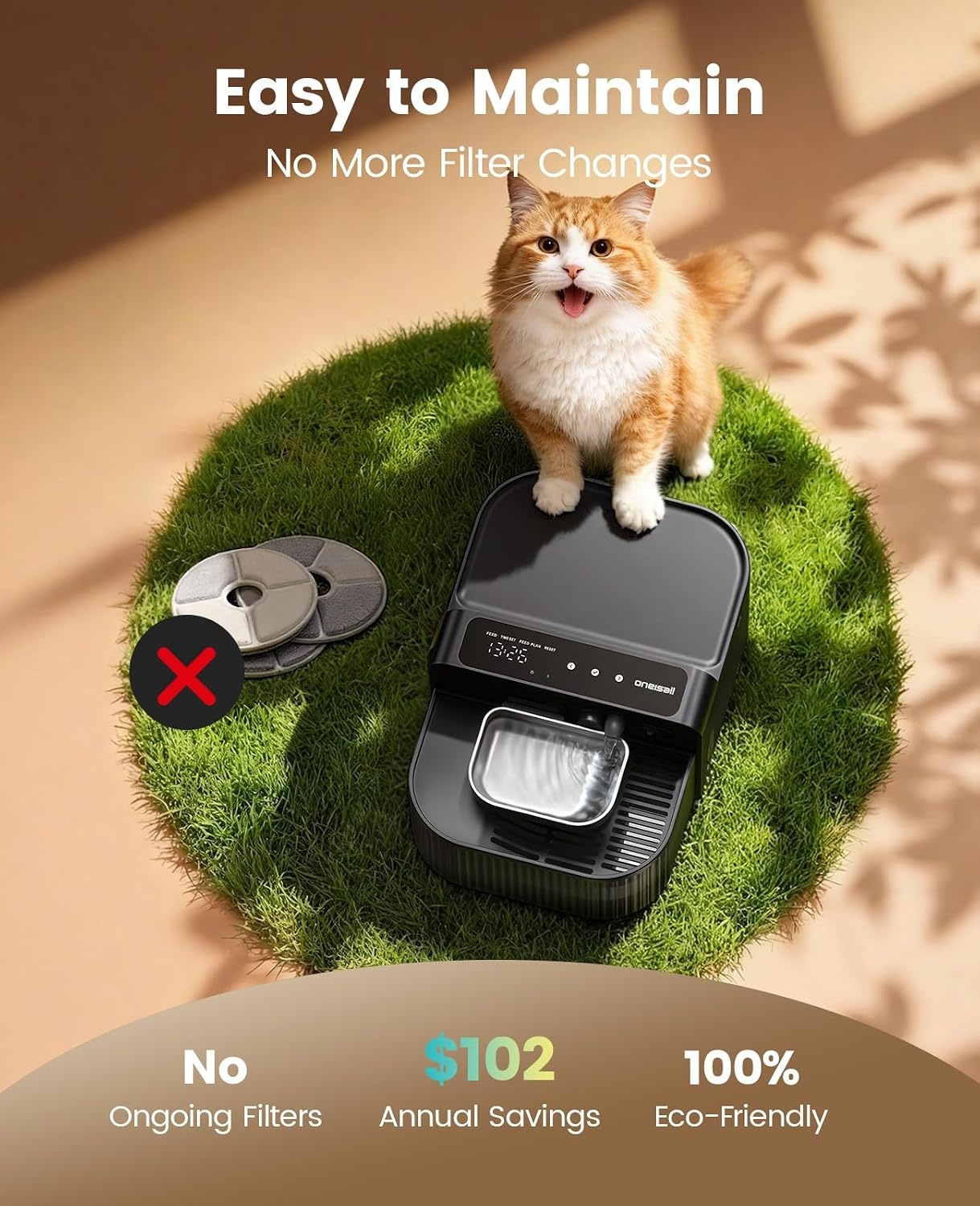 image:imageoneisall 35L Wireless Filterless Cat Water Fountain for Cat PetPW17  Wastewater SeparationNo Filter NeededCordlessSeparate CleanampDirty Water304 Stainless Bowl30dB QuietSmart LED Display